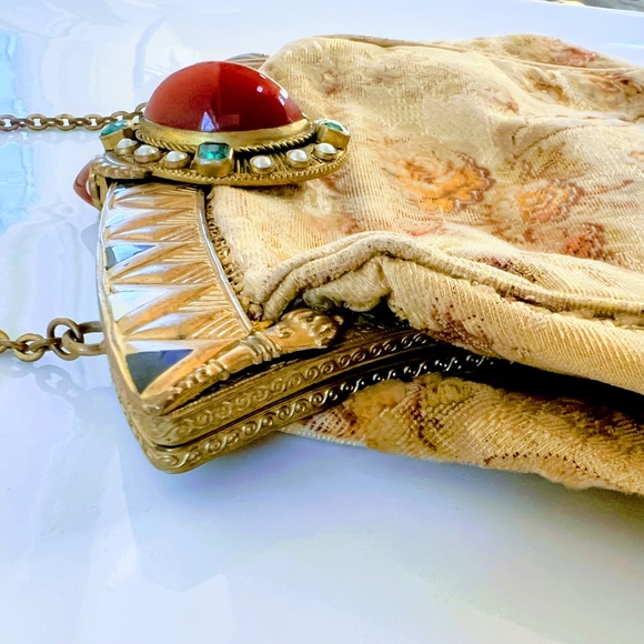Antique Bags French Art Deco Tapestry Needlepoint Enamel Frame Bag